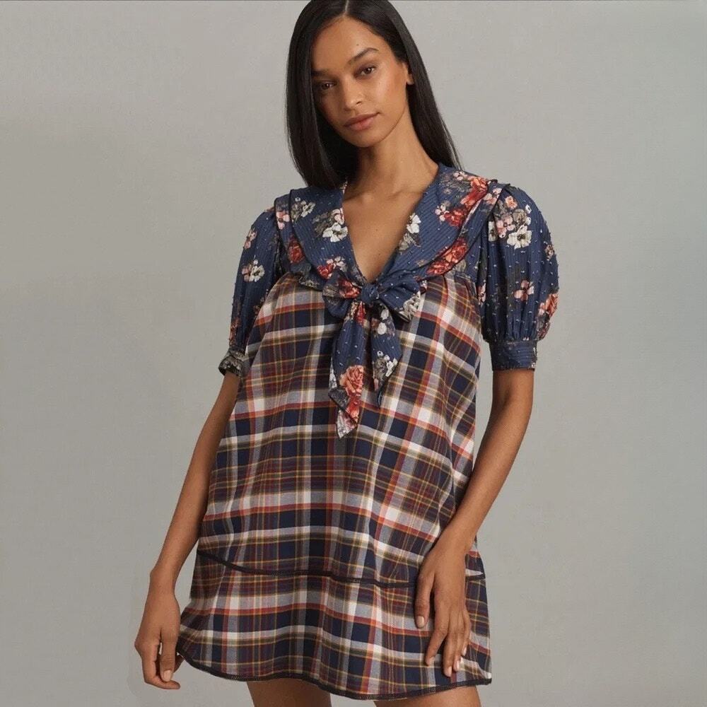 Anthropologie Pilcro Bow Front Babydoll Dress Sz M